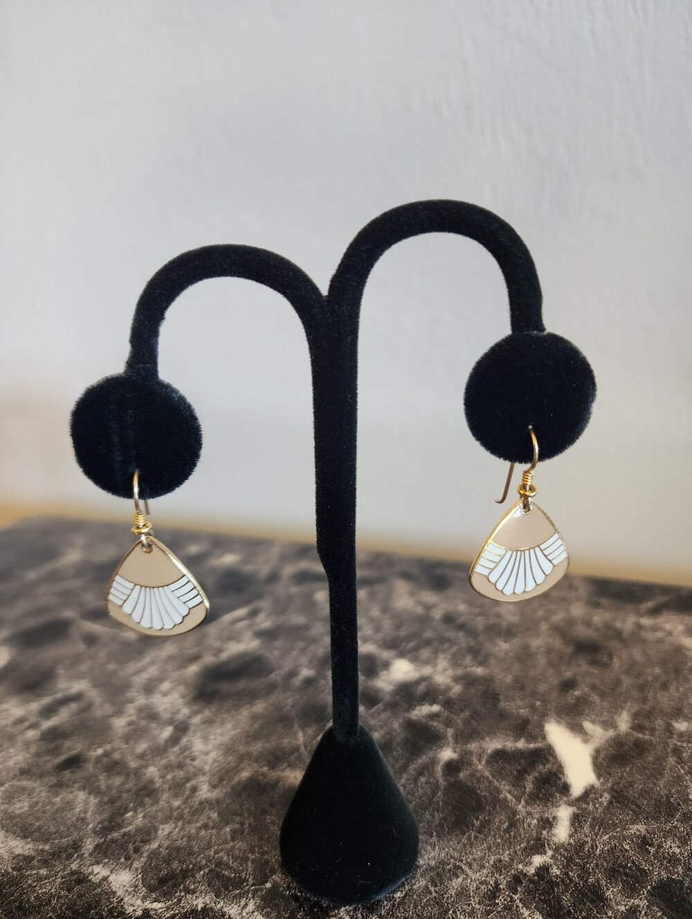 Laurel Burch Rose and White Fan Drop Earrings